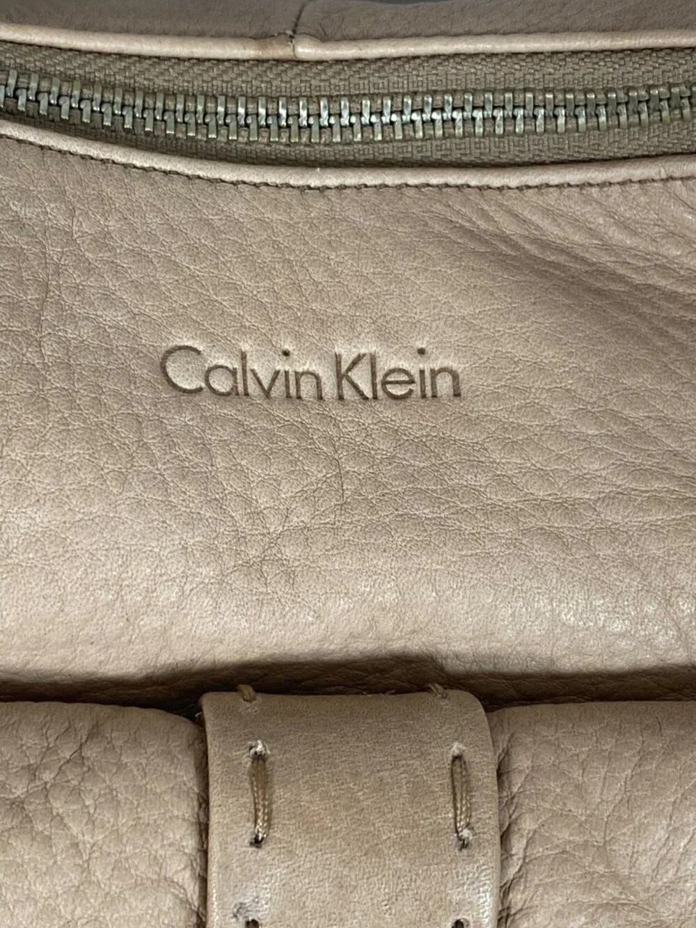 Calvin Klein Classic Pebble Beige Leather Shoulder Hobo Handbag  NWT